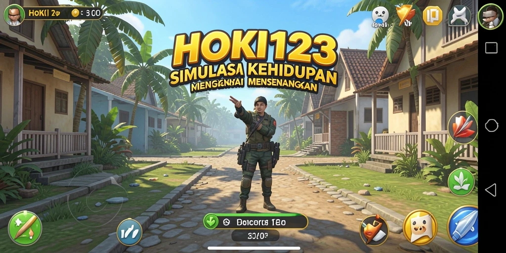 Screenshot gameplay HOKI123 dengan karakter yang berinteraksi dalam suasana yang ceria.