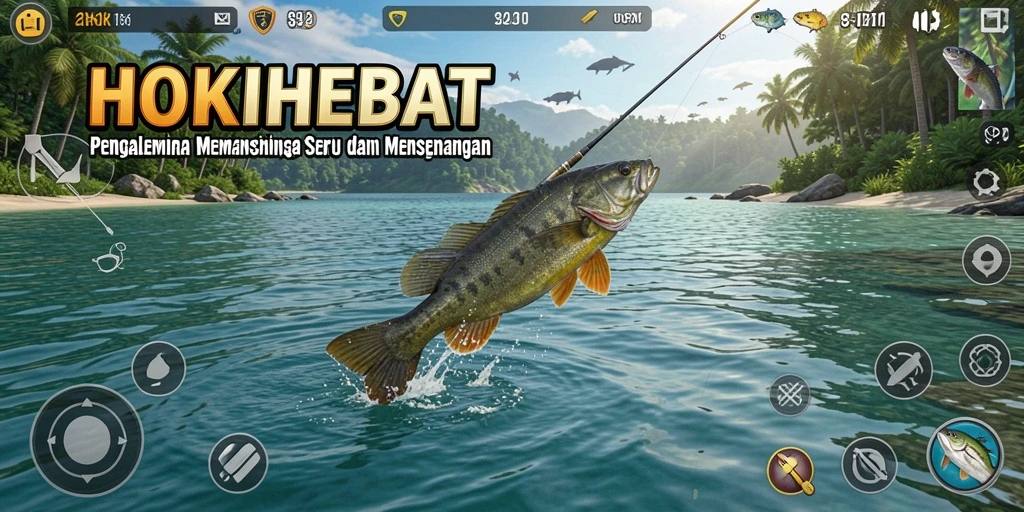 Screenshot utama HOKIHEBAT menampilkan aksi memancing yang mendebarkan.