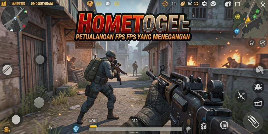 Tangkapan layar HOMETOGEL menampilkan aksi menembak yang intens dalam permainan FPS.