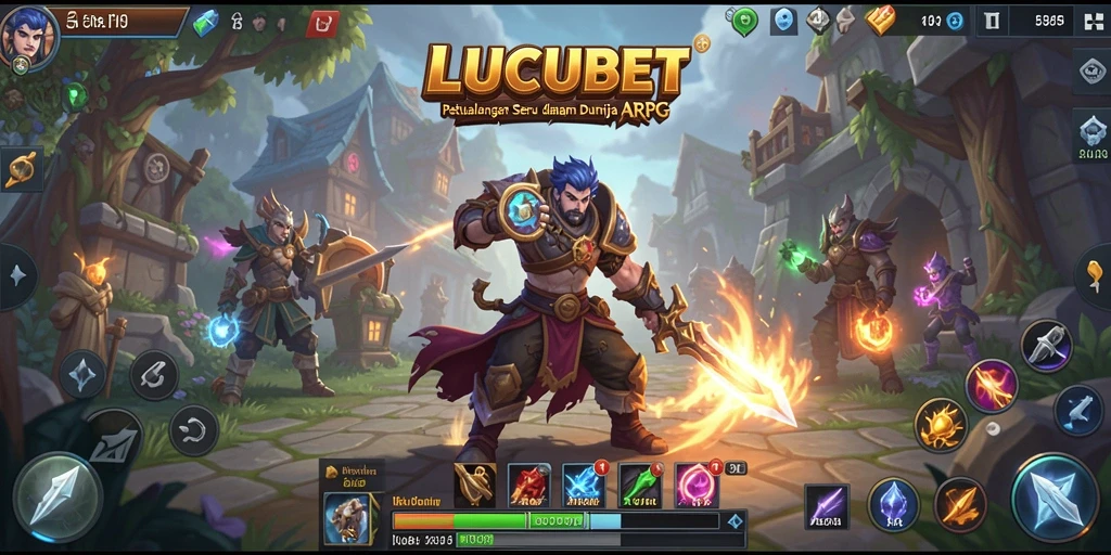 Screenshot utama LUCUBET menampilkan pertempuran epik dalam gameplay ARPG.