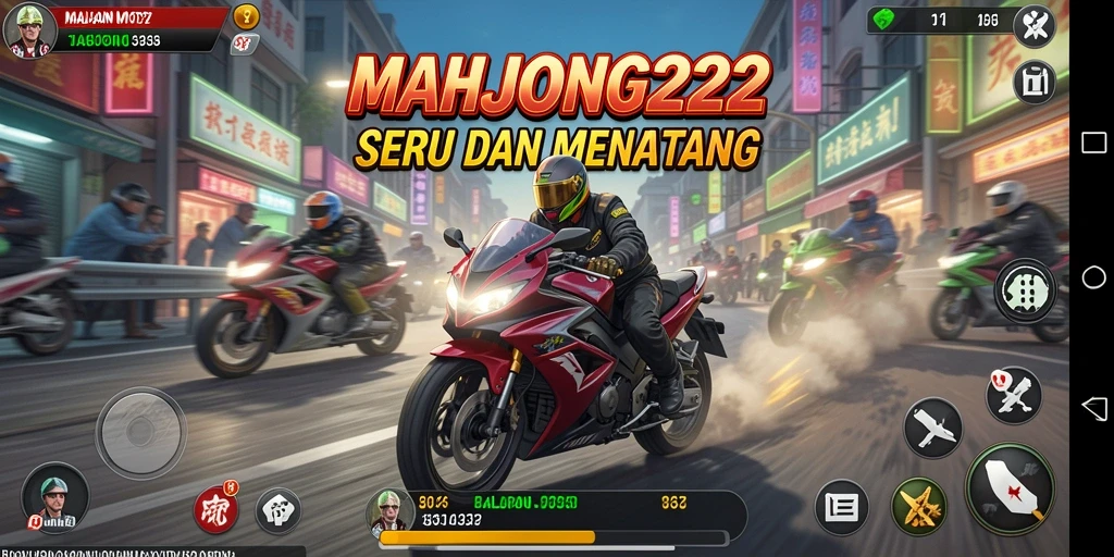 Tampilan gameplay seru dalam balapan motor di MAHJONG222.