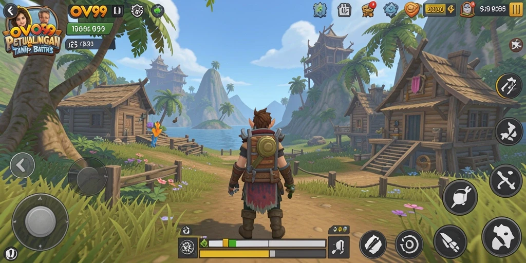 Tampilan screenshot utama OVO99 menampilkan gameplay di dunia terbuka yang menakjubkan.