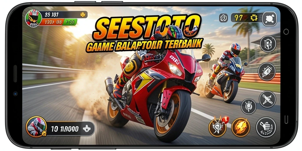 Screenshot SESETOTO menampilkan aksi balapan motor yang intens dan menegangkan.